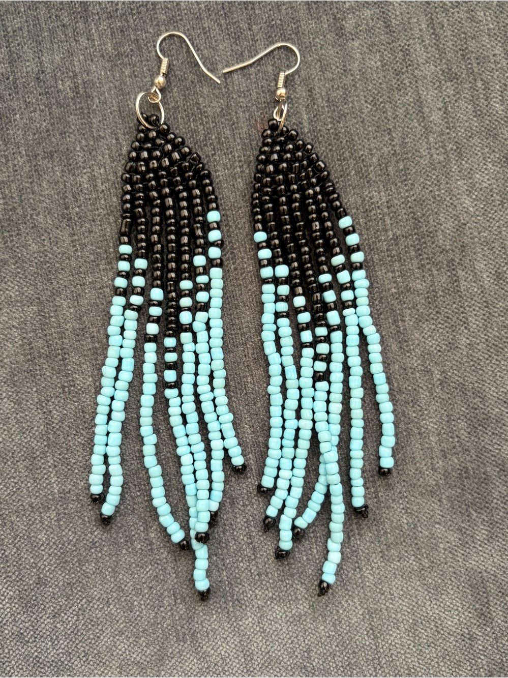 NEW African Handmade Beaded Earrings Blue and Black